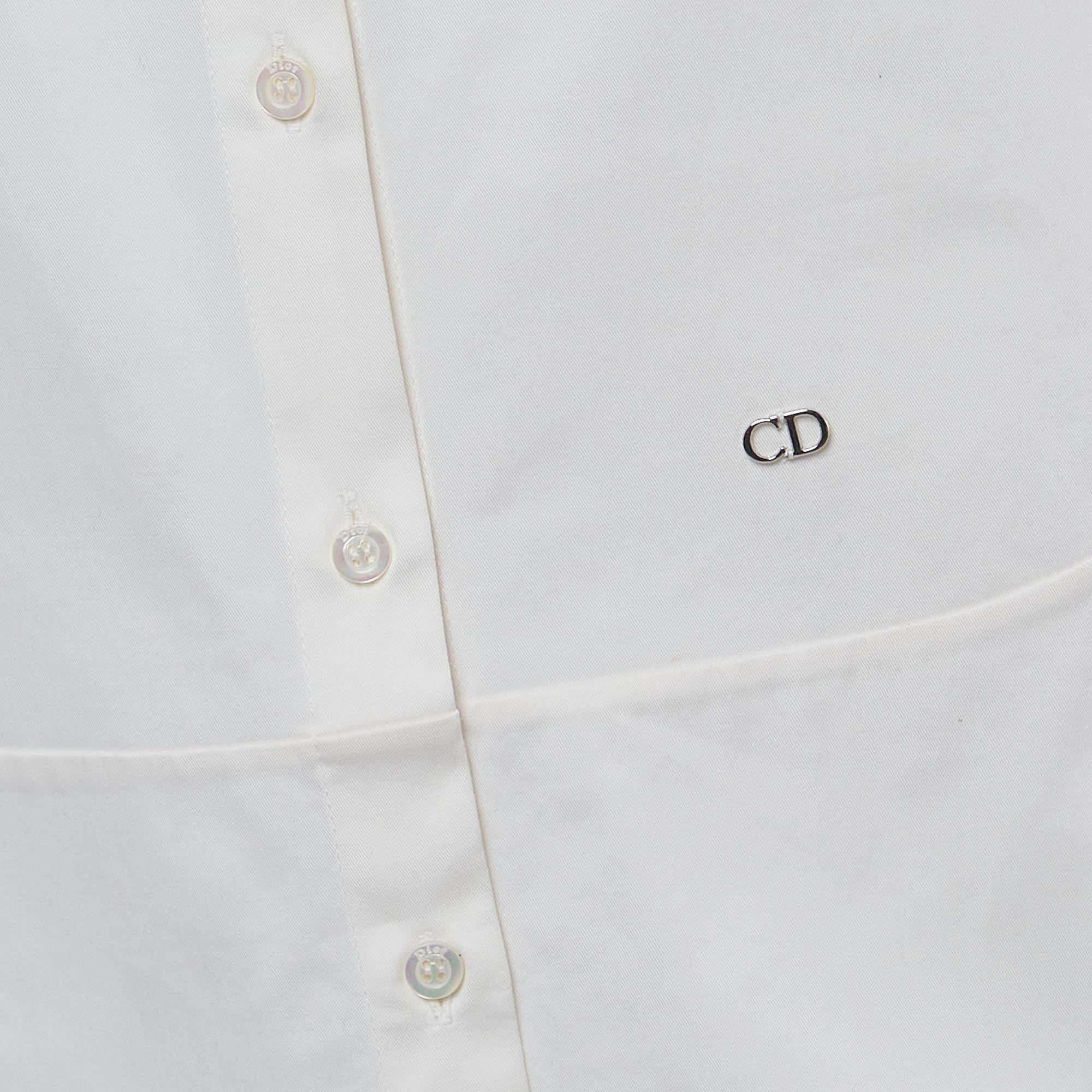 Women's Dior White Cotton Sleeveless Drop Waist Shirt Dress M For Sale
