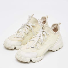 Dior Weiße/Cremefarbene D-Connect Turnschuhe aus Leder und Stoff Größe 38