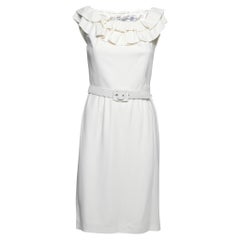 Dior White Crepe Ruffled Off Shoulder Midi Dress M