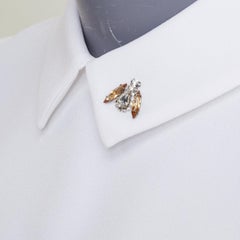 DIOR white crepe yellow crystal embroidered bee collar blouse FR38 M