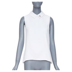 DIOR white crepe yellow crystal embroidered bee collar blouse FR38 M