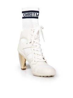 Dior White D-Zenith Lace Up Sock Boots Size IT 37