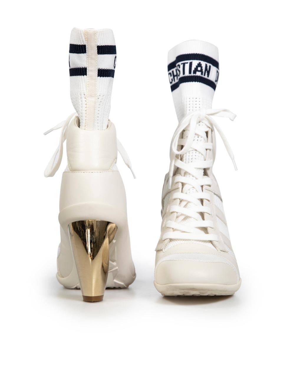 Dior White D-Zenith Lace Up Sock Boots Size IT 37 In Good Condition For Sale In London, GB