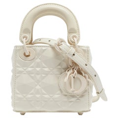 Dior White Diamond Cannage Leather Micro Lady Dior Tote