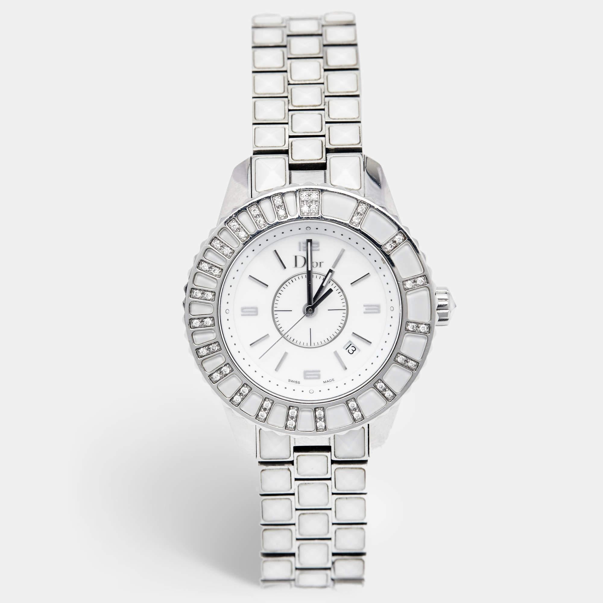 Dior White Diamonds Stainless Steel Christal CD113112M002 Women's Wristwatch 33 
