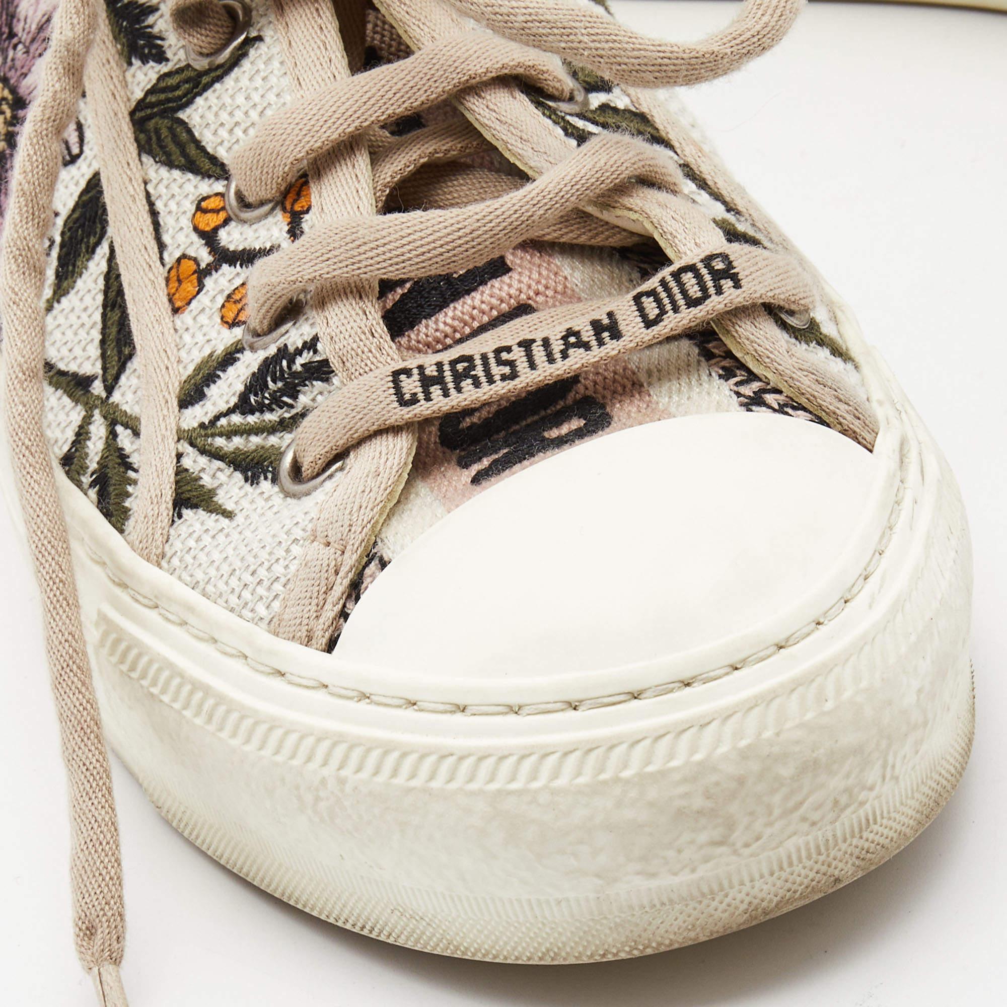 Dior White Embroidered Canvas Walk'n'Dior Sneakers Size 36 1