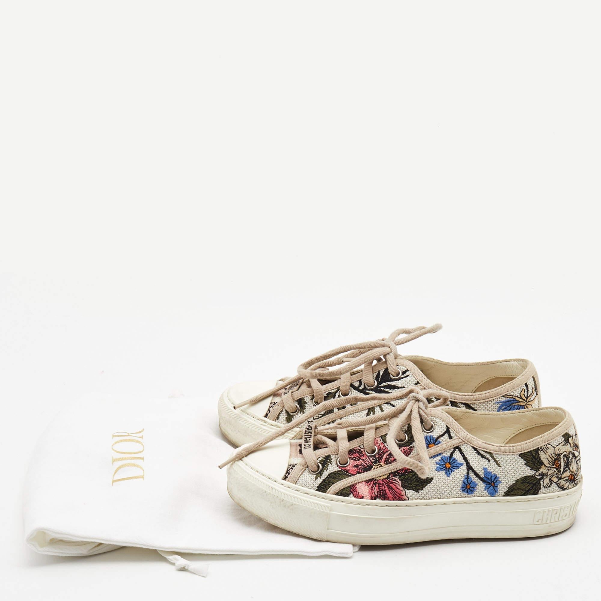 Dior White Embroidered Canvas Walk'n'Dior Sneakers Size 36 5