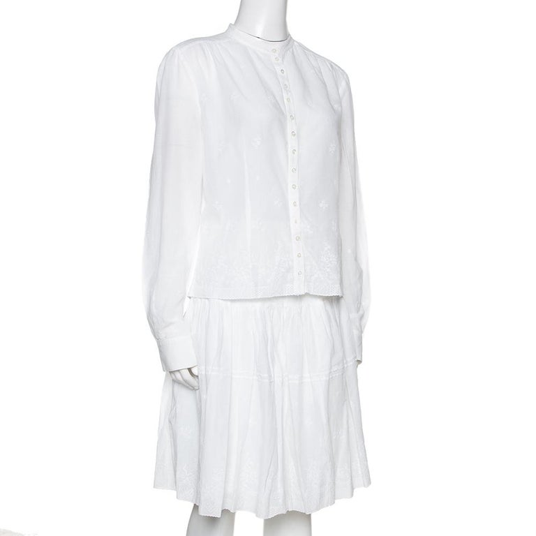 Dior White Embroidered Cotton Skirt and Top Set L at 1stDibs