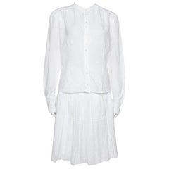 Dior White Embroidered Cotton Skirt & Top Set L