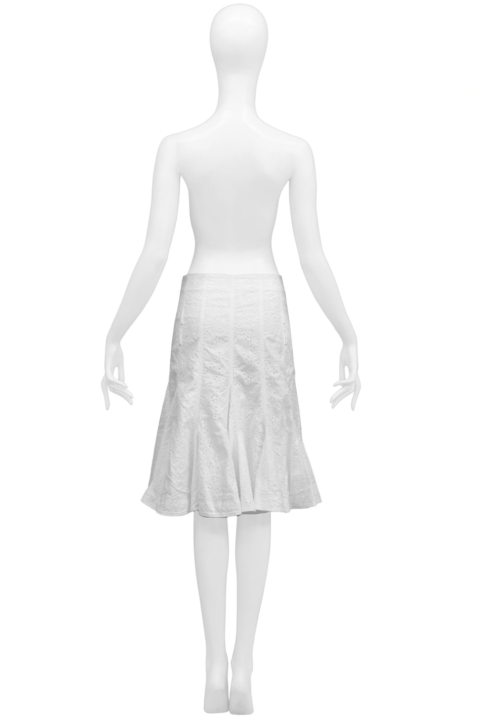 Gray Dior White Eyelet Flare Skirt For Sale