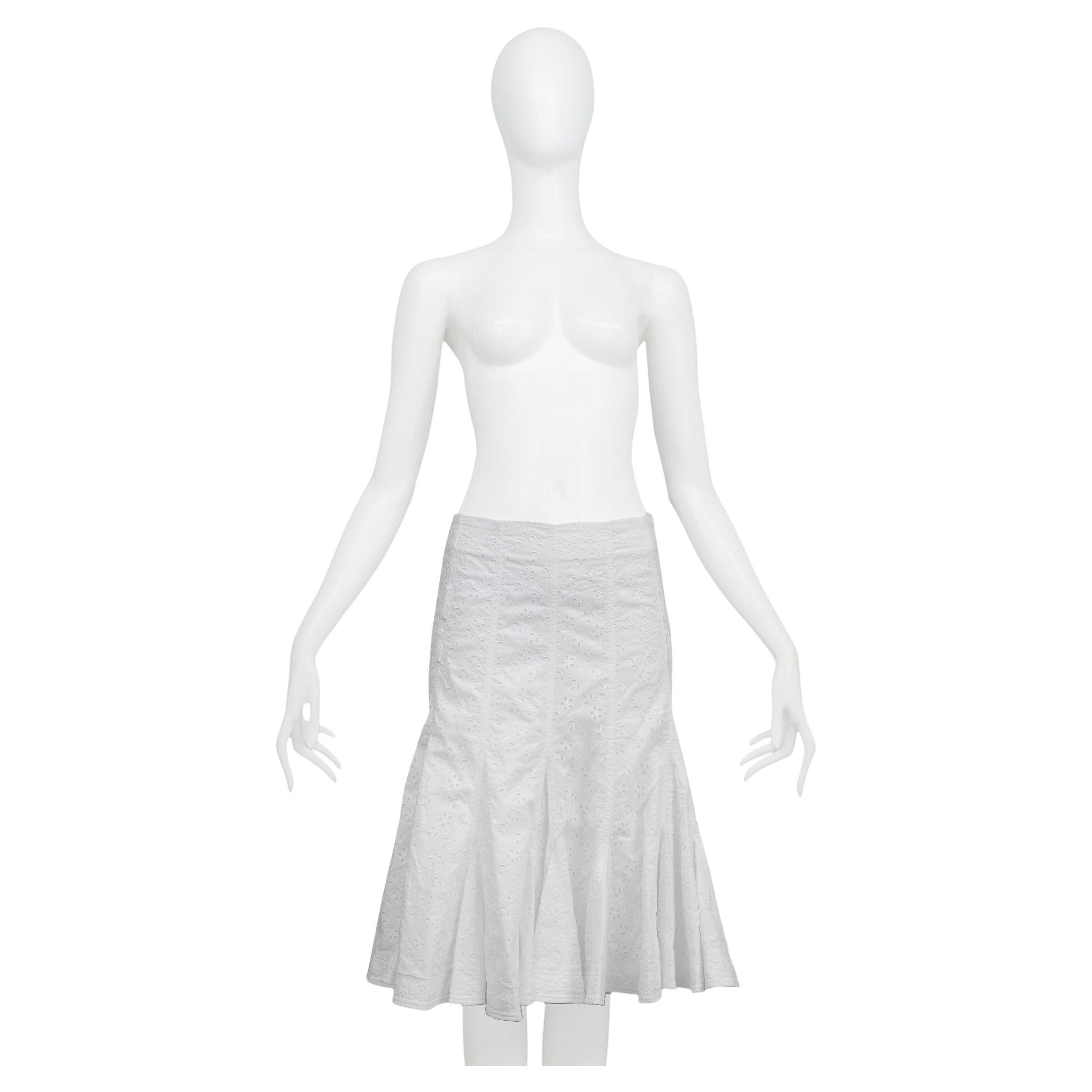 Dior White Eyelet Flare Skirt For Sale