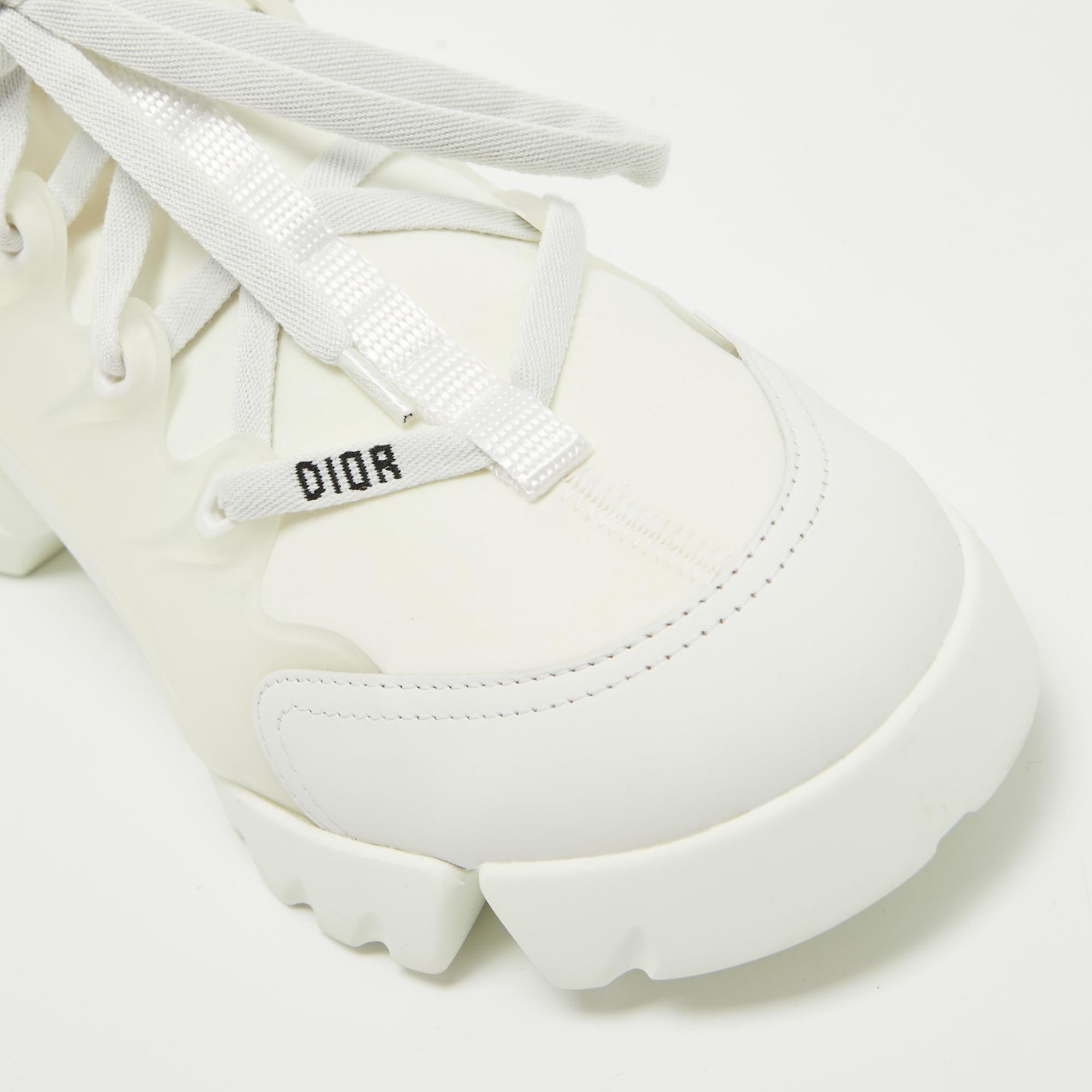 Women's Dior White Fabric and Leather D-Connect Low Top Sneakers Size 39.5
