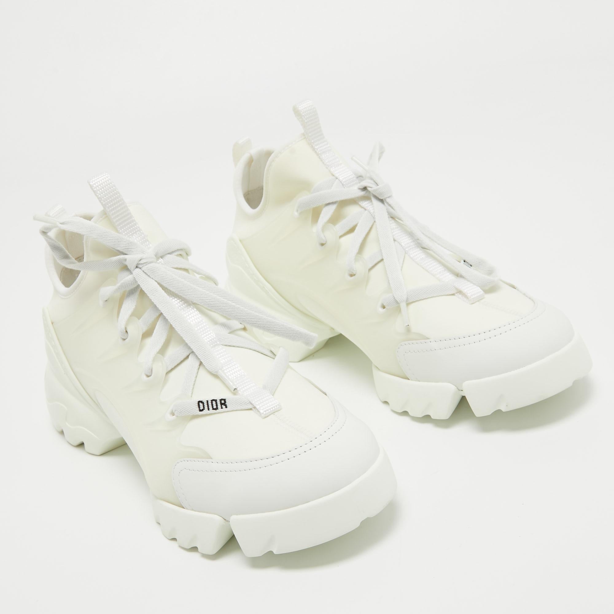 Dior White Fabric and Leather D-Connect Low Top Sneakers Size 39.5 1