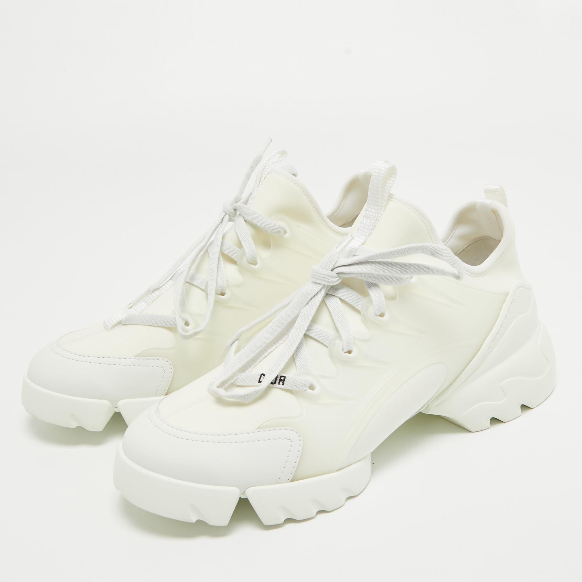 Dior White Fabric and Leather D-Connect Low Top Sneakers Size 39.5 4