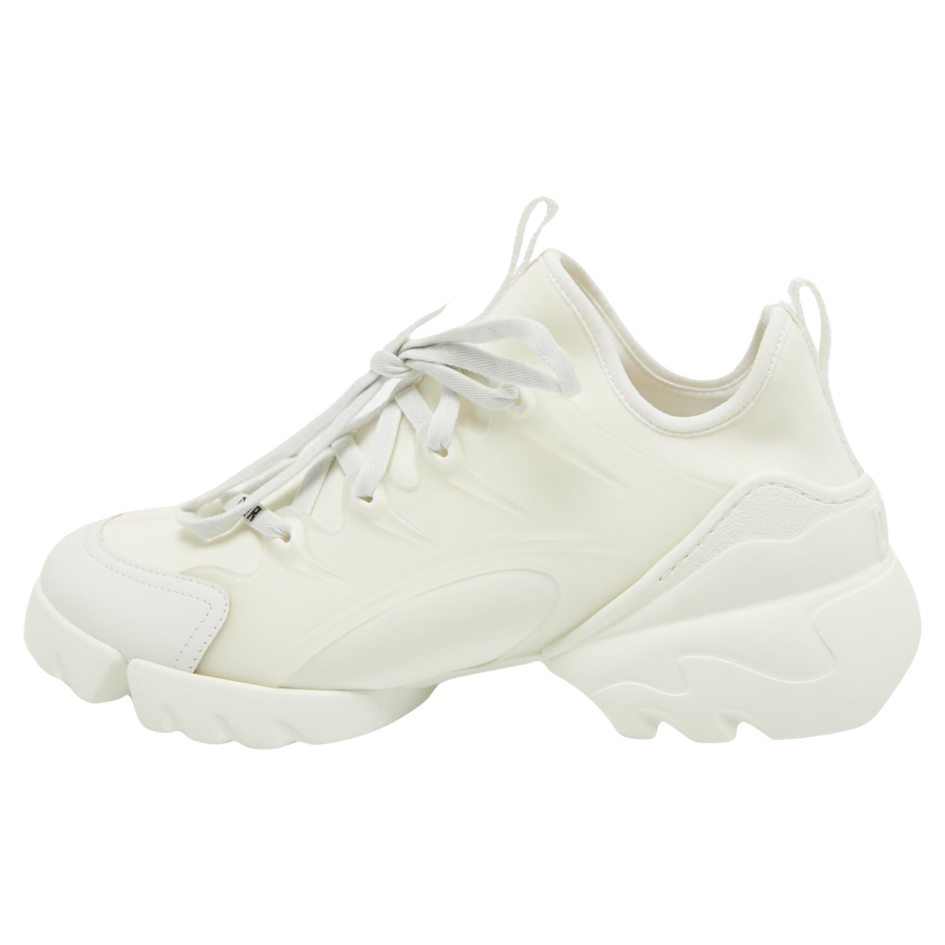 Dior White Fabric and Leather D-Connect Low Top Sneakers Size 39.5
