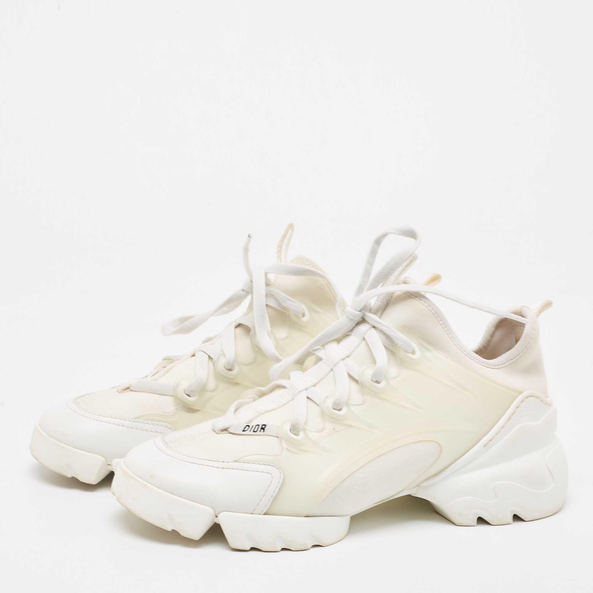 Dior White Fabric and PVC D-Connect Lace Up Sneakers Size 38 For Sale 5