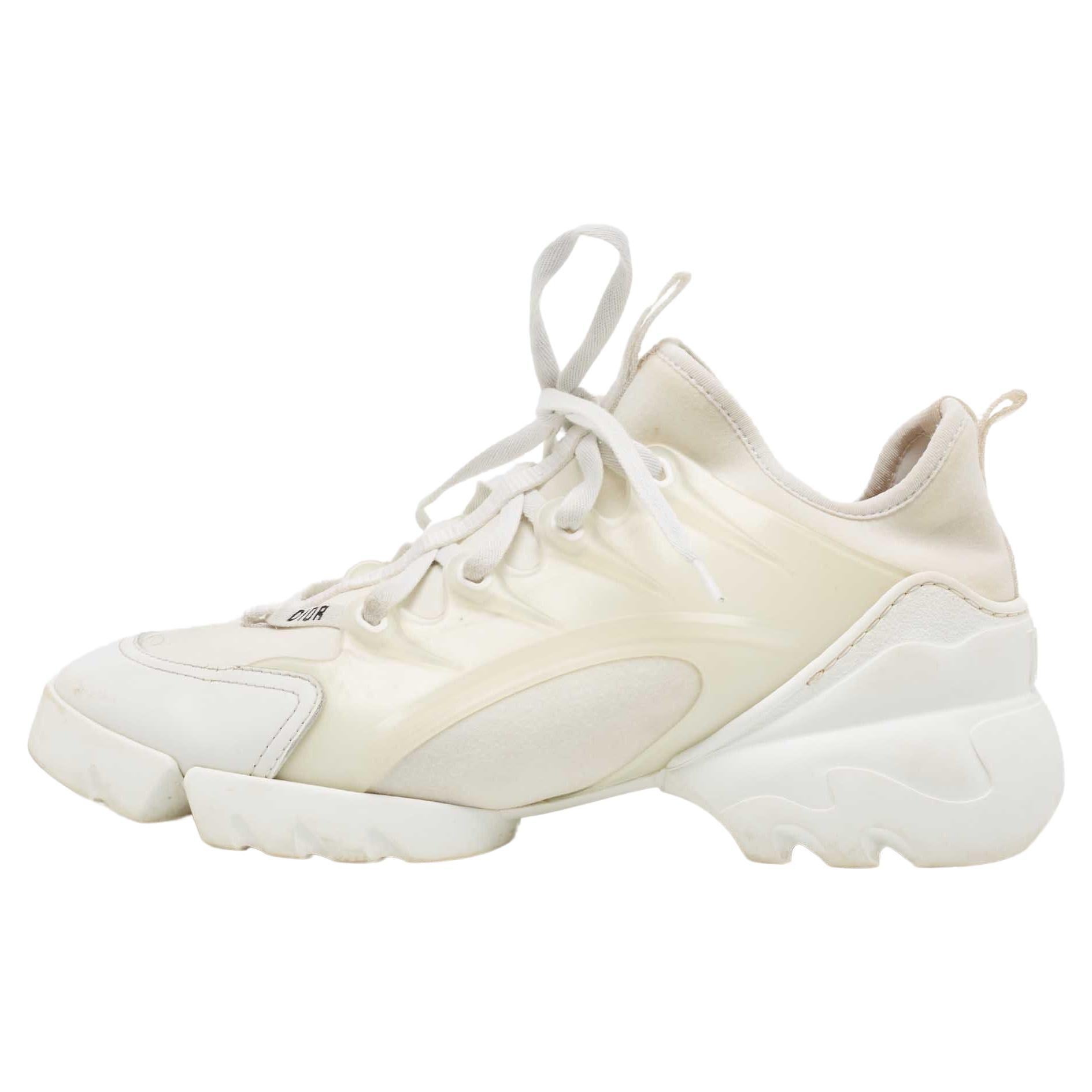 Dior White Fabric and PVC D-Connect Lace Up Sneakers Size 38 For Sale