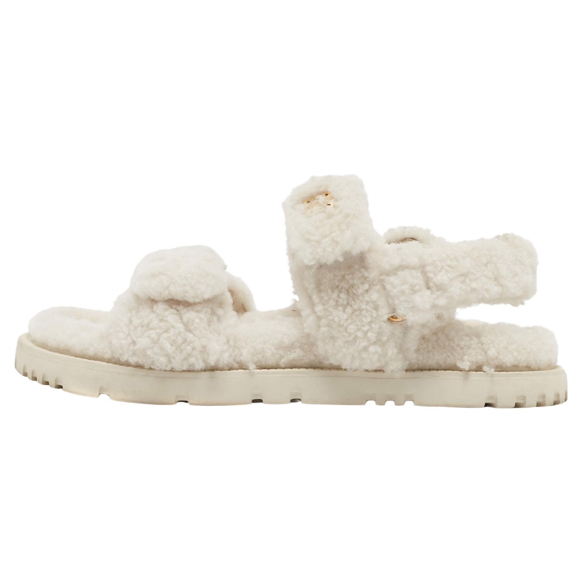 Dior White Fur DiorAct Slingback Sandals Size 39