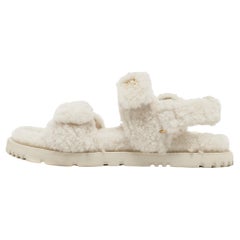 Used Dior White Fur DiorAct Slingback Sandals Size 39