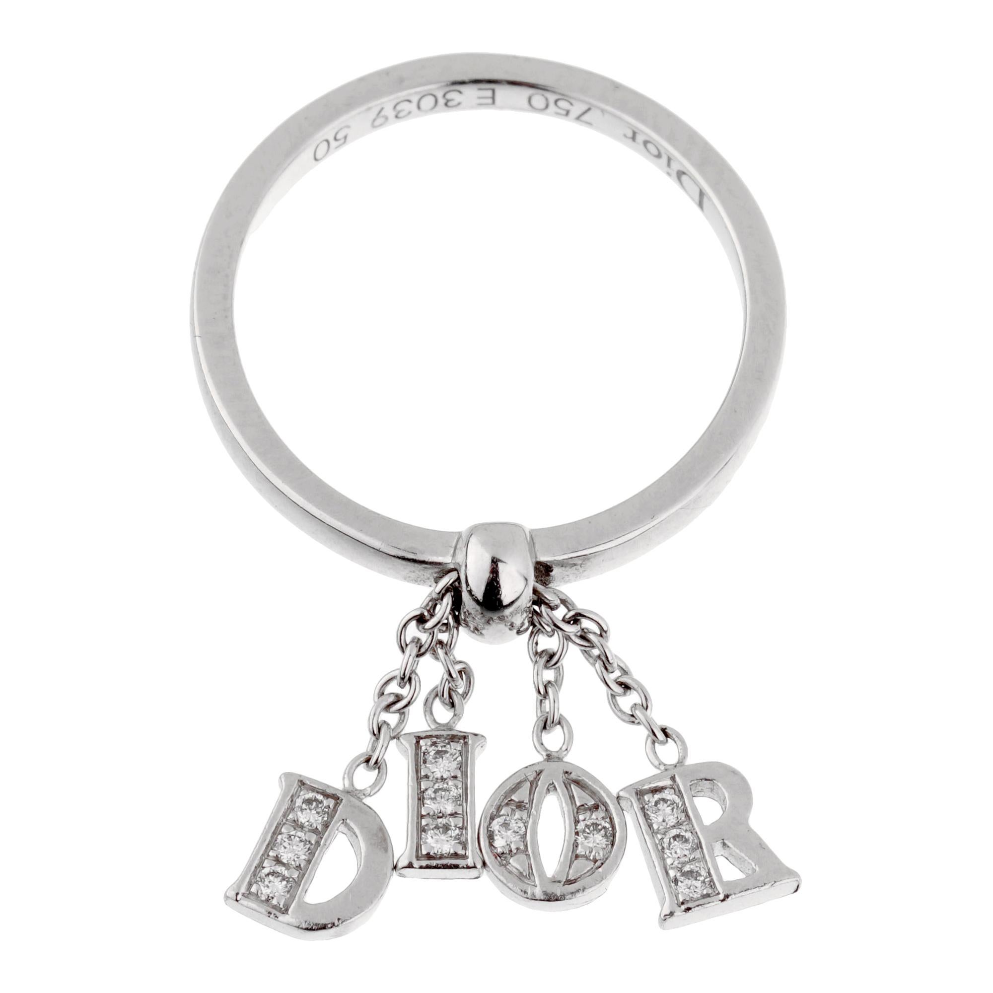 Dior Bague pendante en or blanc et diamants