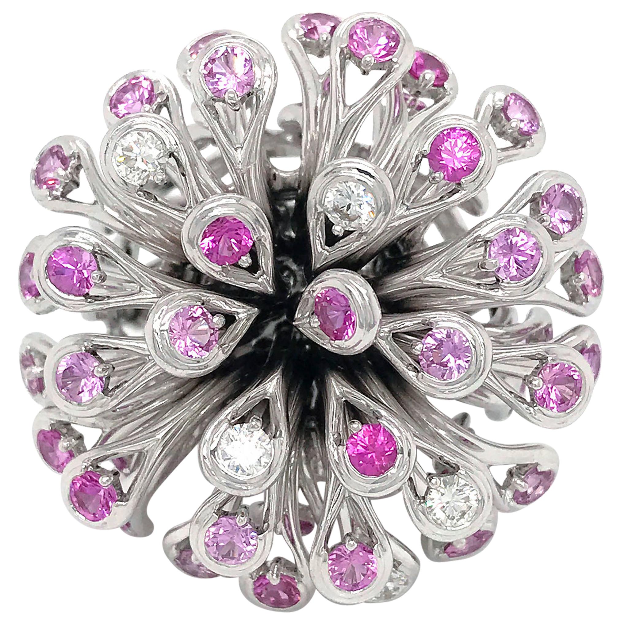 Dior White Gold Feu D'artifice 18 Karat Diamond and Pink Sapphire Cocktail Ring