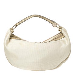 Dior White/Gold Oblique Jacquard Fabric Hobo