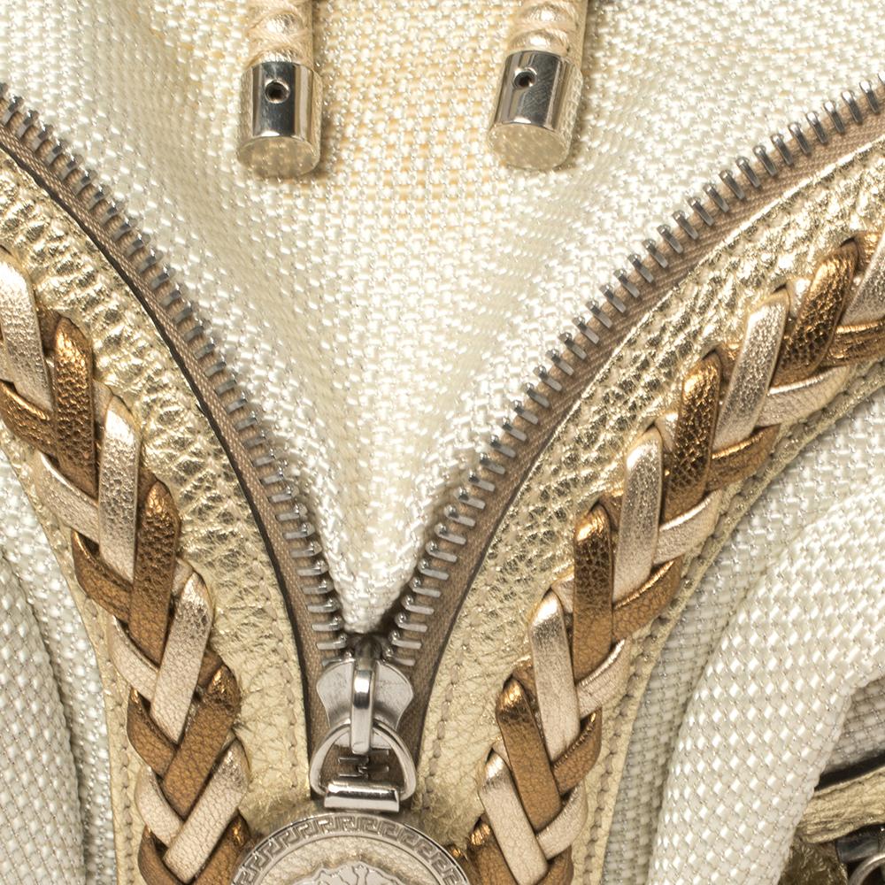Beige Dior White/Gold Oblique Jacquard Fabric Hobo