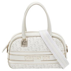 Dior White/Gold Perforated Oblique Leather and Rubber Medium Vibe Bowler Bag