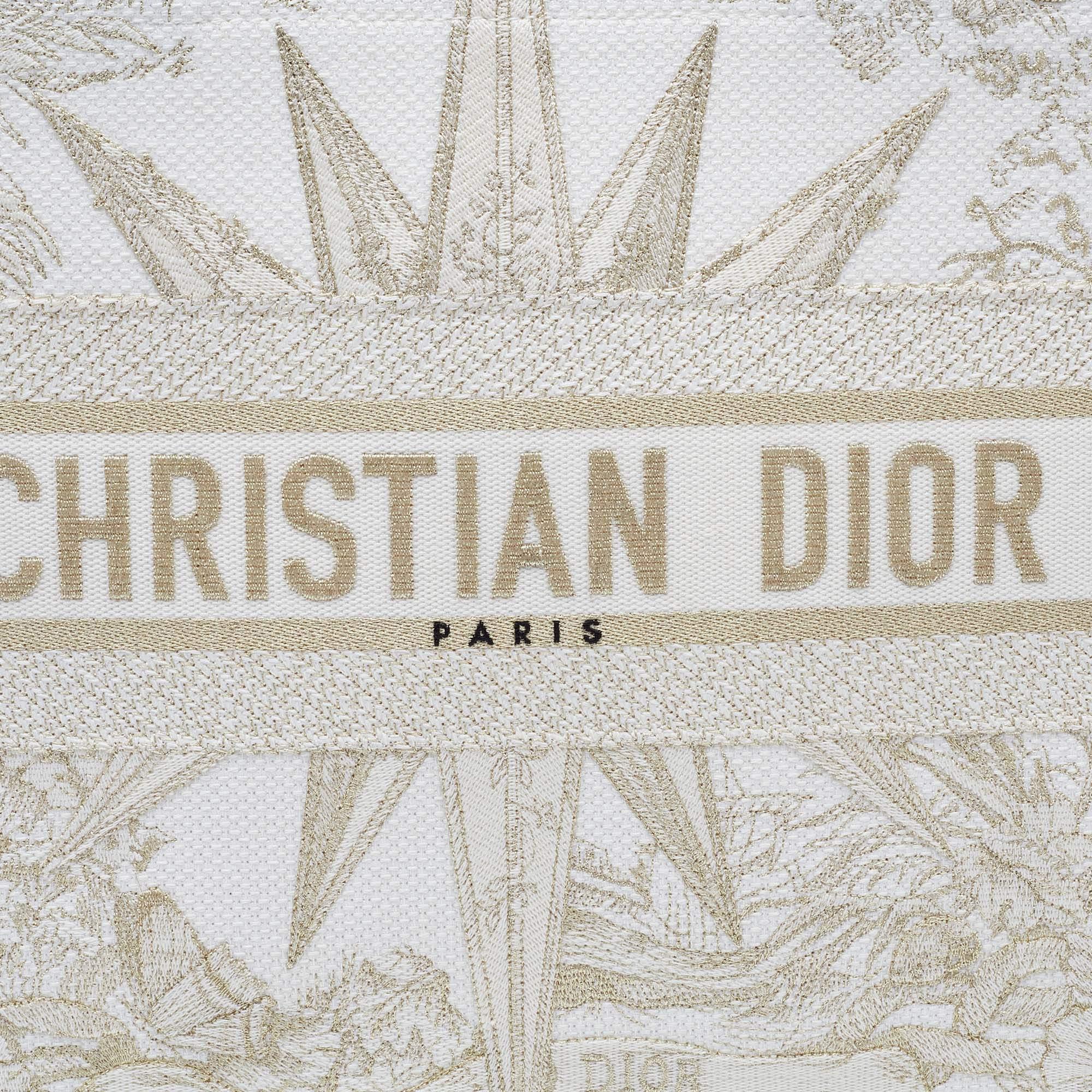 Dior White/Gold Rêve D'Infini Embroidered Canvas Medium Book Tote 5