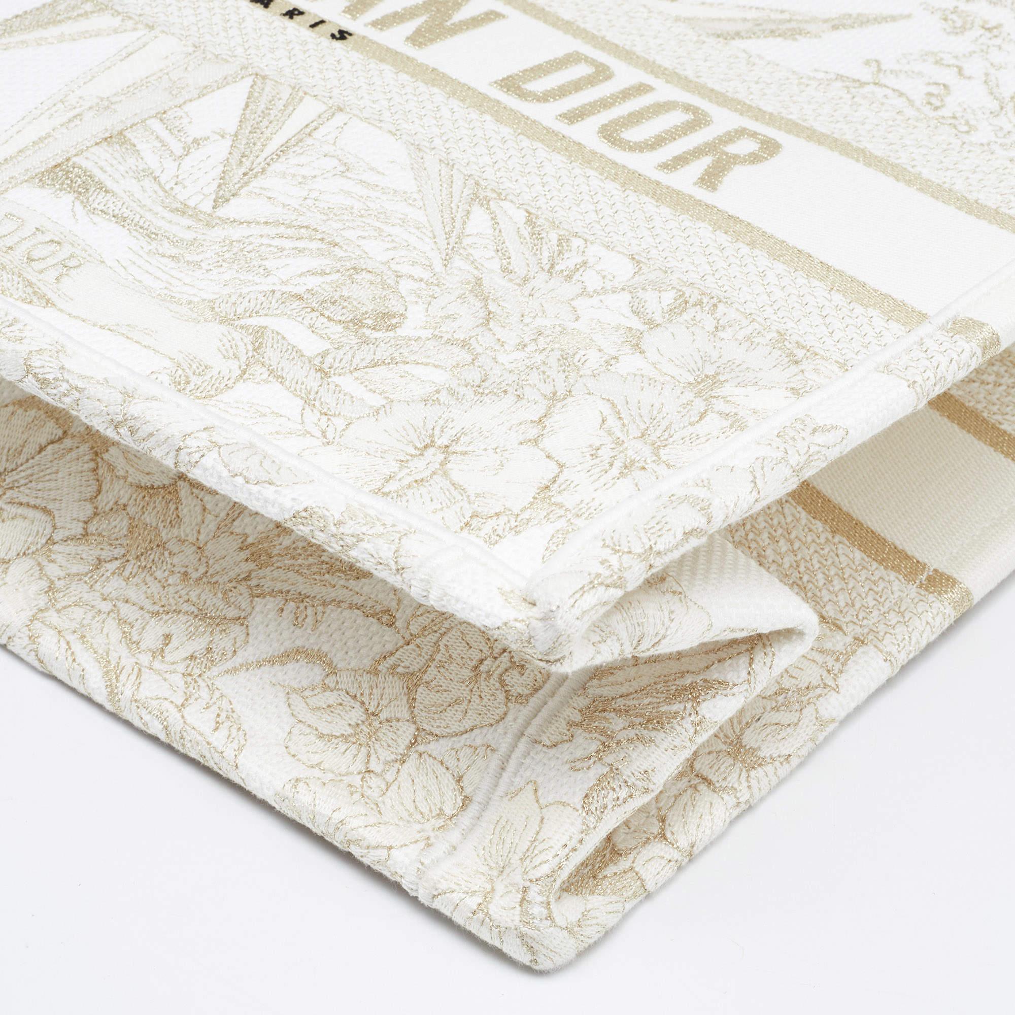 Dior White/Gold Rêve D'Infini Embroidered Canvas Medium Book Tote 4