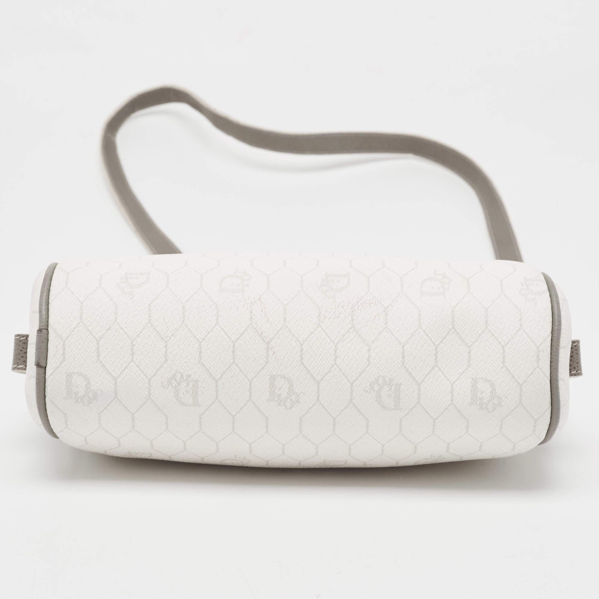 Dior White/Grey Honeycomb Coated Canvas Shoulder Bag 6
