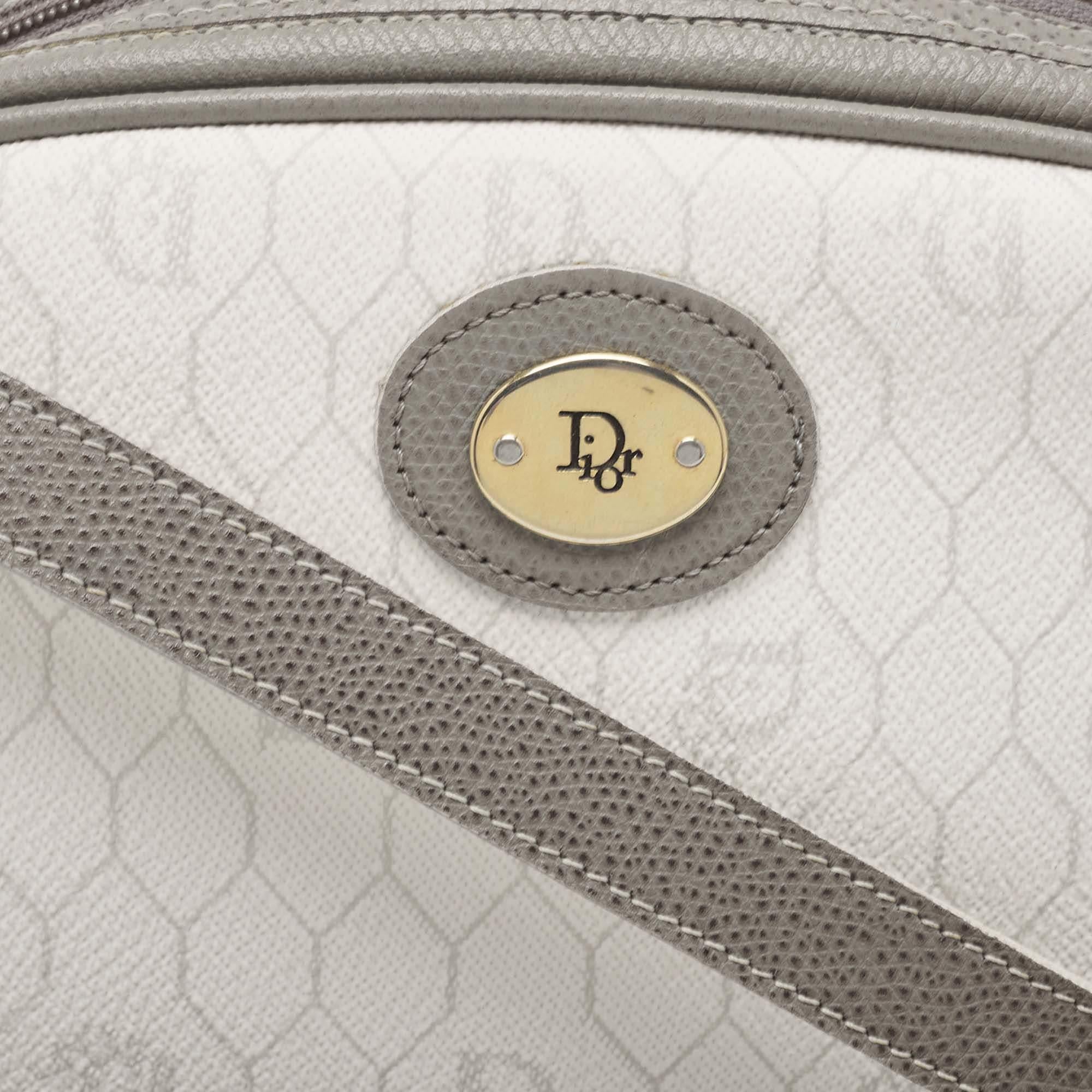 Dior White/Grey Honeycomb Coated Canvas Shoulder Bag 1