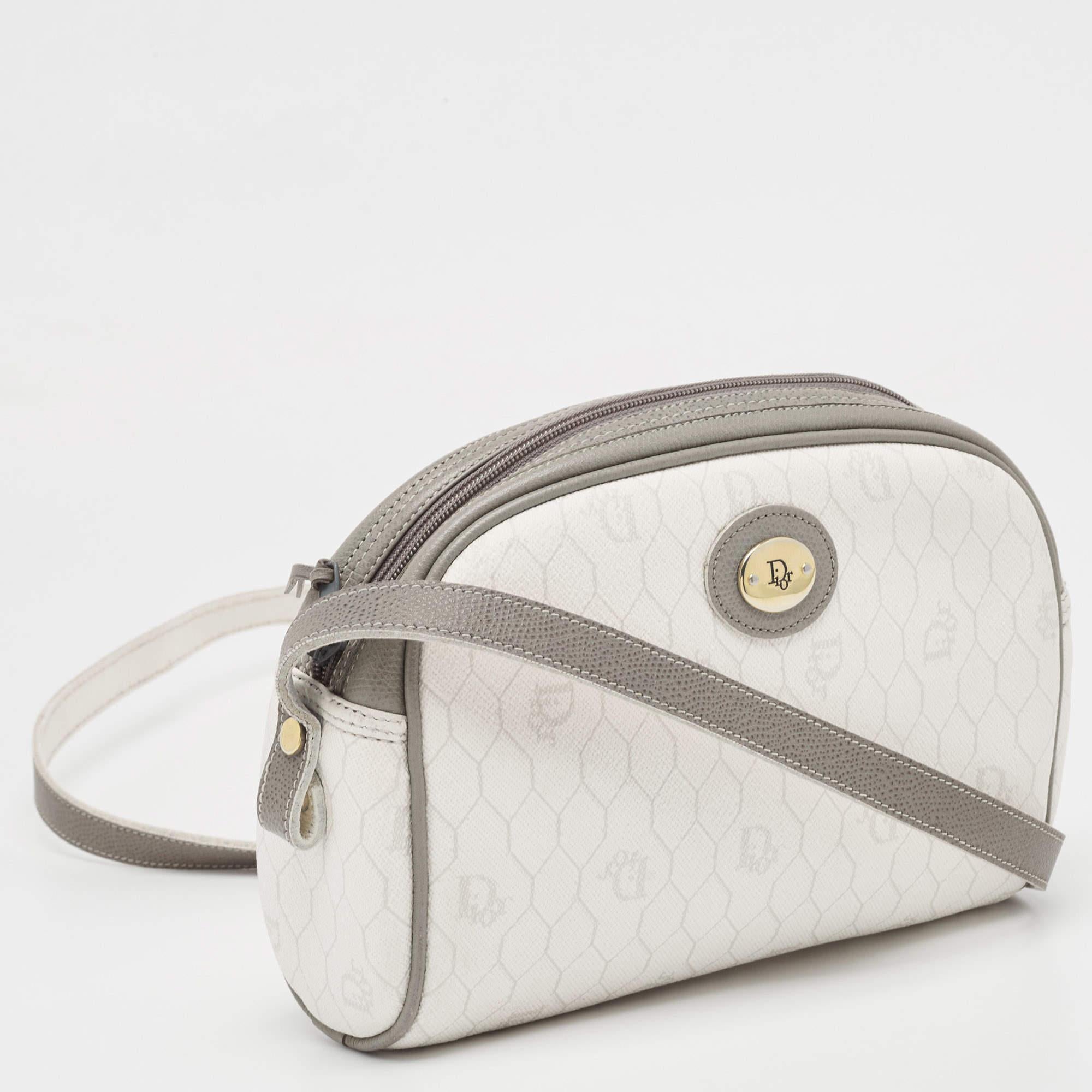 Dior White/Grey Honeycomb Coated Canvas Shoulder Bag 2