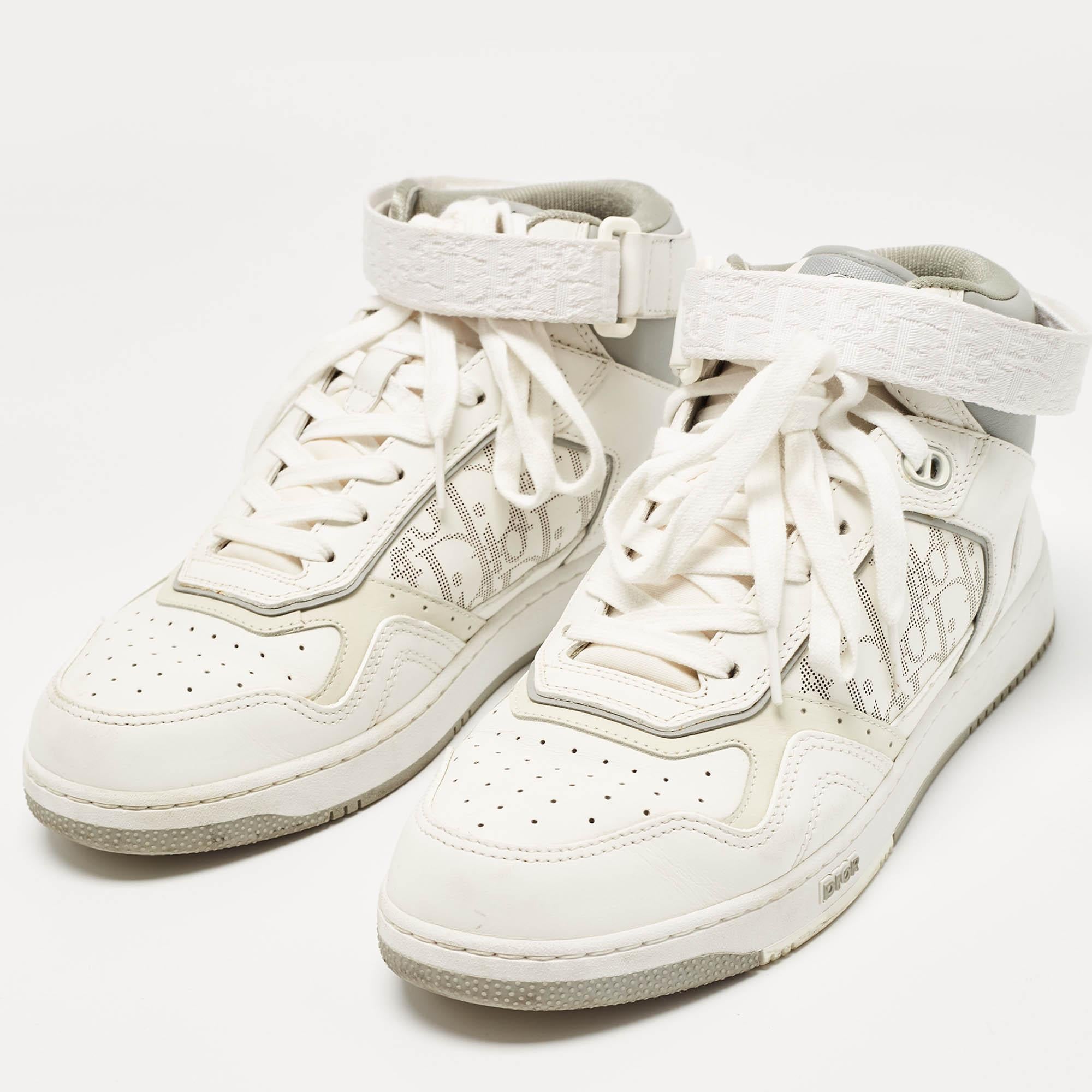 Dior White/Grey Leather B27 High Top Sneakers Size 42 For Sale 3