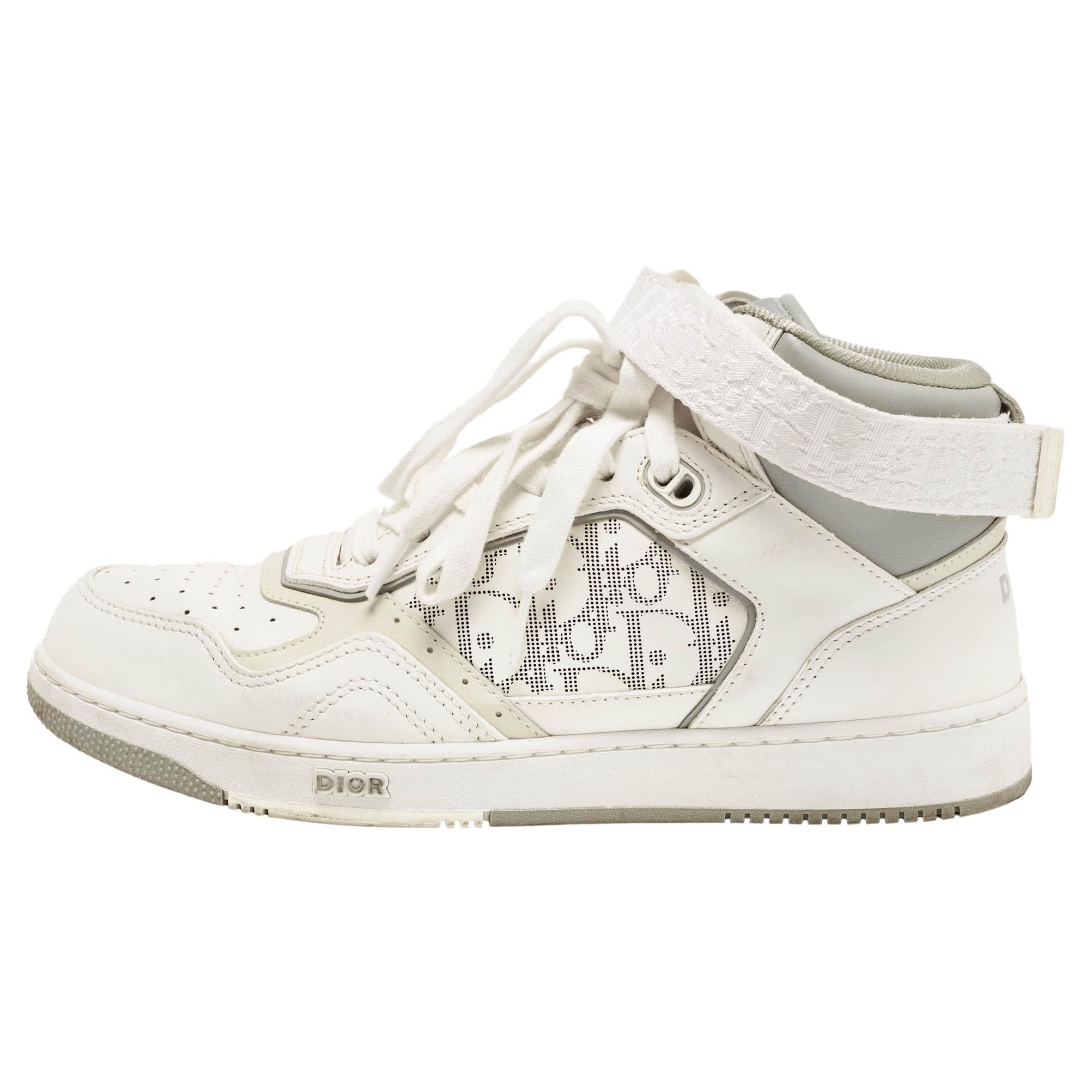 Dior White/Grey Leather B27 High Top Sneakers Size 42 For Sale