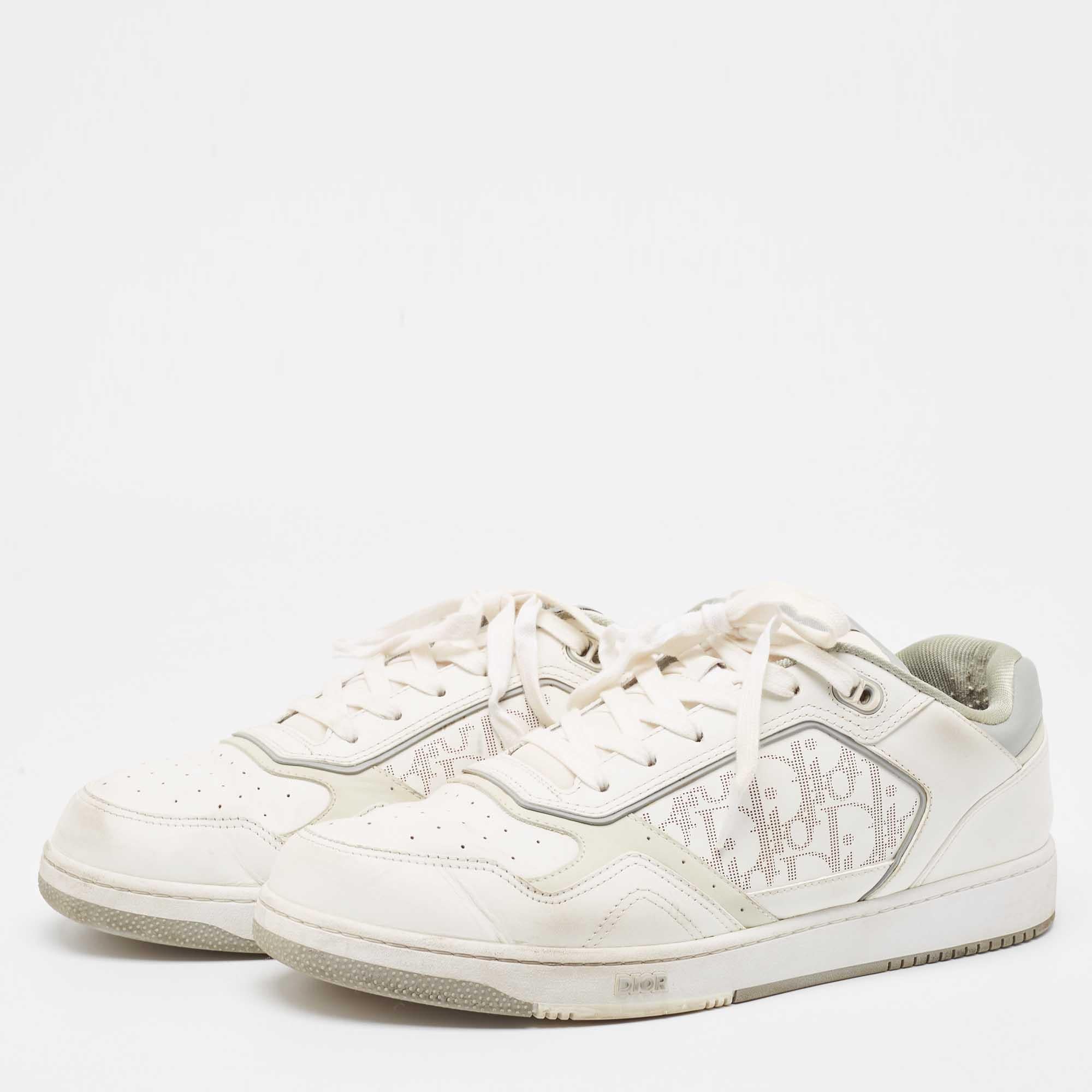 Dior White/Grey Leather B27 Low Top Sneakers Size 46 For Sale 4