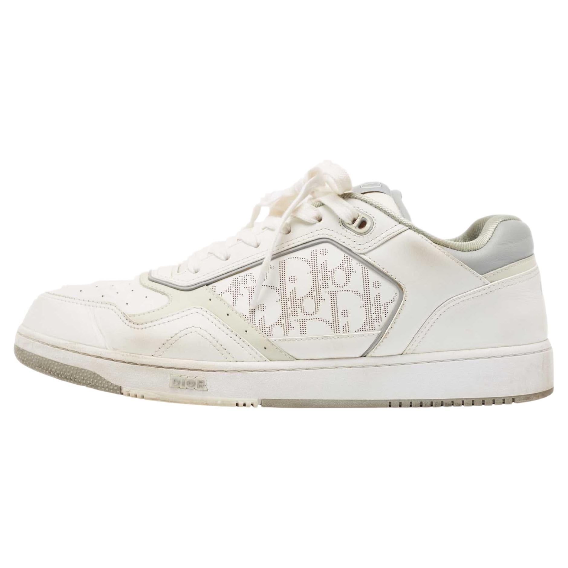 Dior White/Grey Leather B27 Low Top Sneakers Size 46 For Sale
