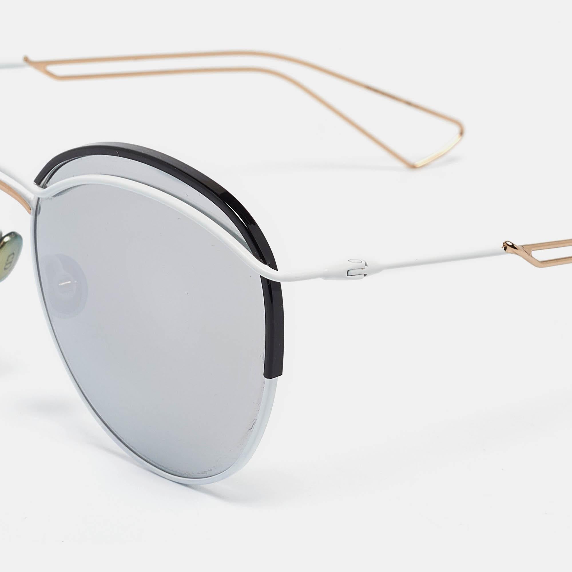 Gray Dior White/Grey Mirrored DiorRound Aviator Sunglasses