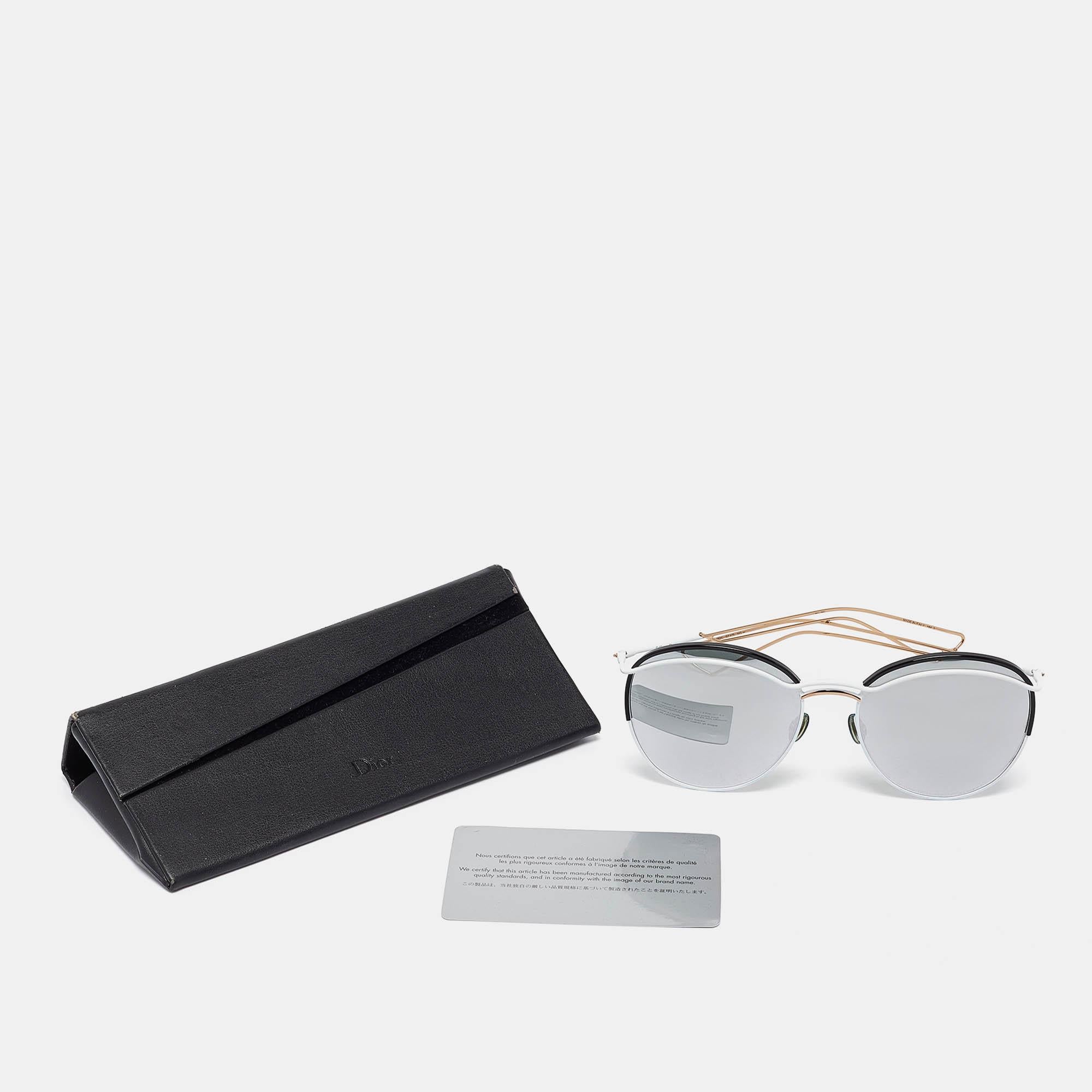 Dior White/Grey Mirrored DiorRound Aviator Sunglasses In Good Condition In Dubai, Al Qouz 2