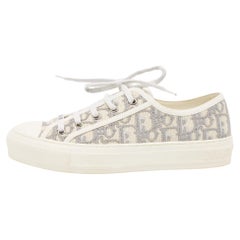 Dior White/Grey Oblique Embroidered Canvas Walk'n'Dior Sneakers Size 38