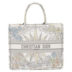 Used Dior White/Grey Rêve D'Infini Embroidered Canvas Large Book Tote