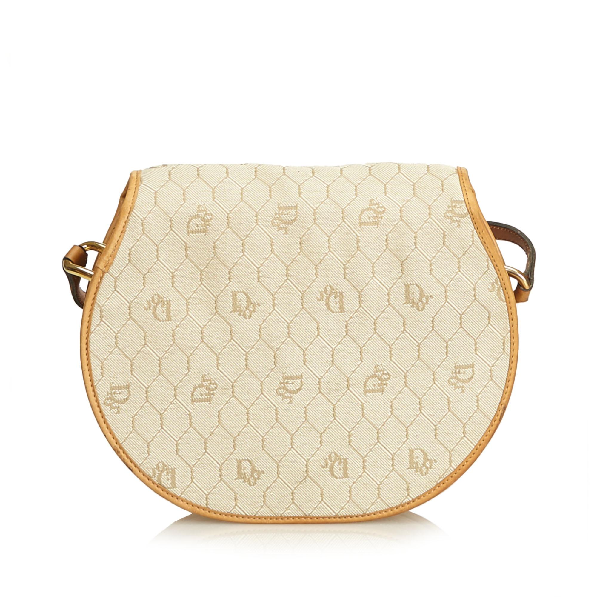 Dior White Honeycomb Coated Canvas Crossbody Bag In Good Condition In Orlando, FL