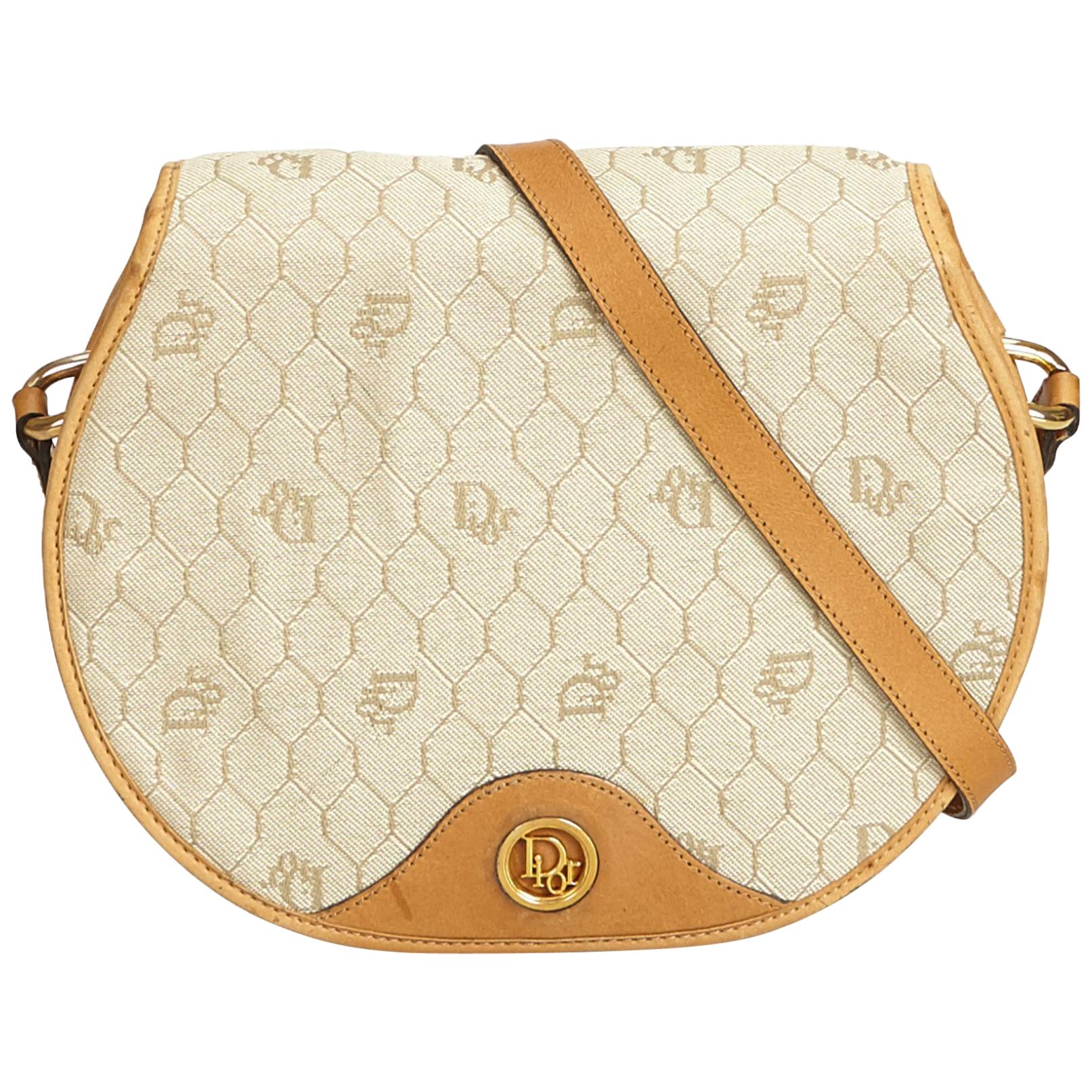 Dior White Honeycomb Coated Canvas Crossbody Bag