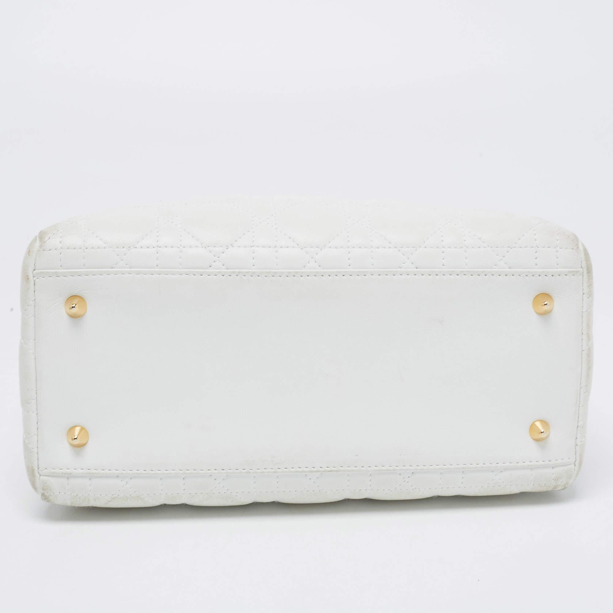 Dior White Lambskin Leather Medium Lady Dior Tote Bag 6