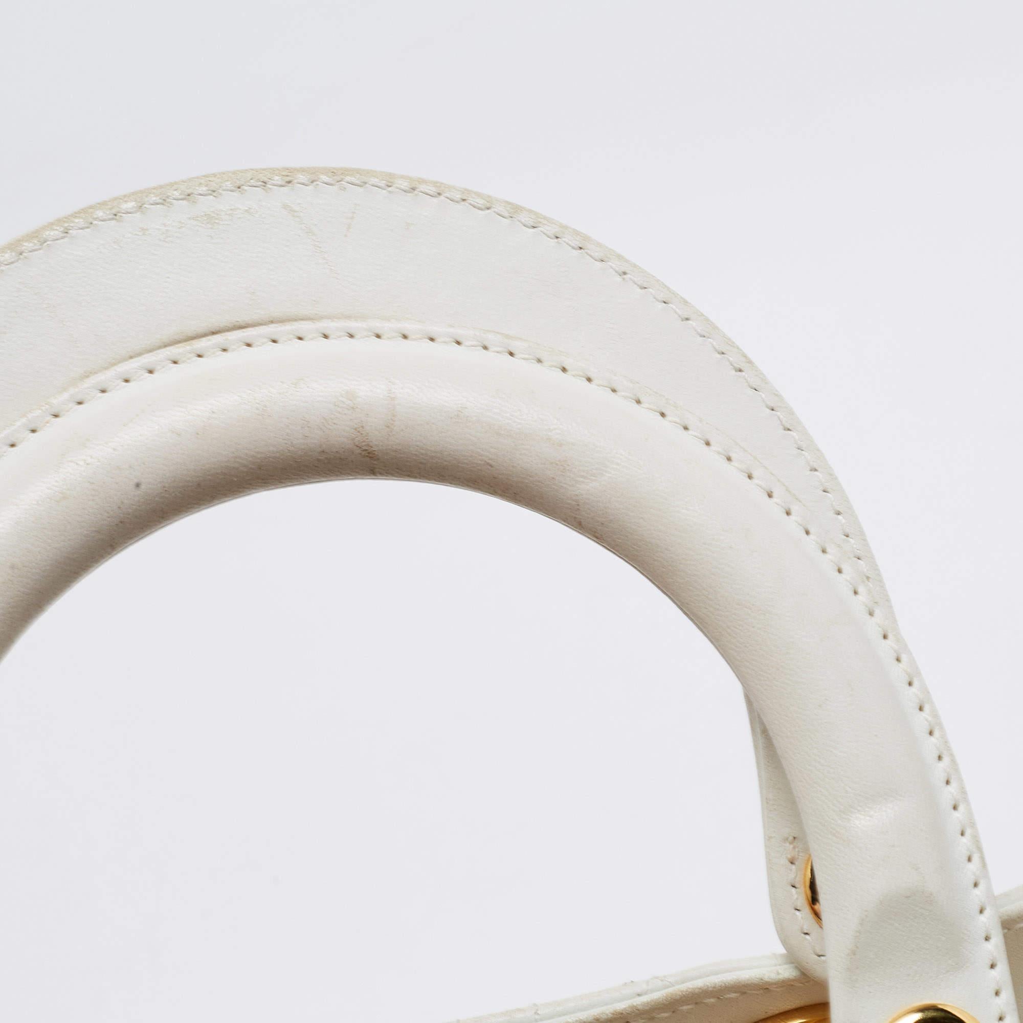 Dior White Lambskin Leather Medium Lady Dior Tote Bag 13