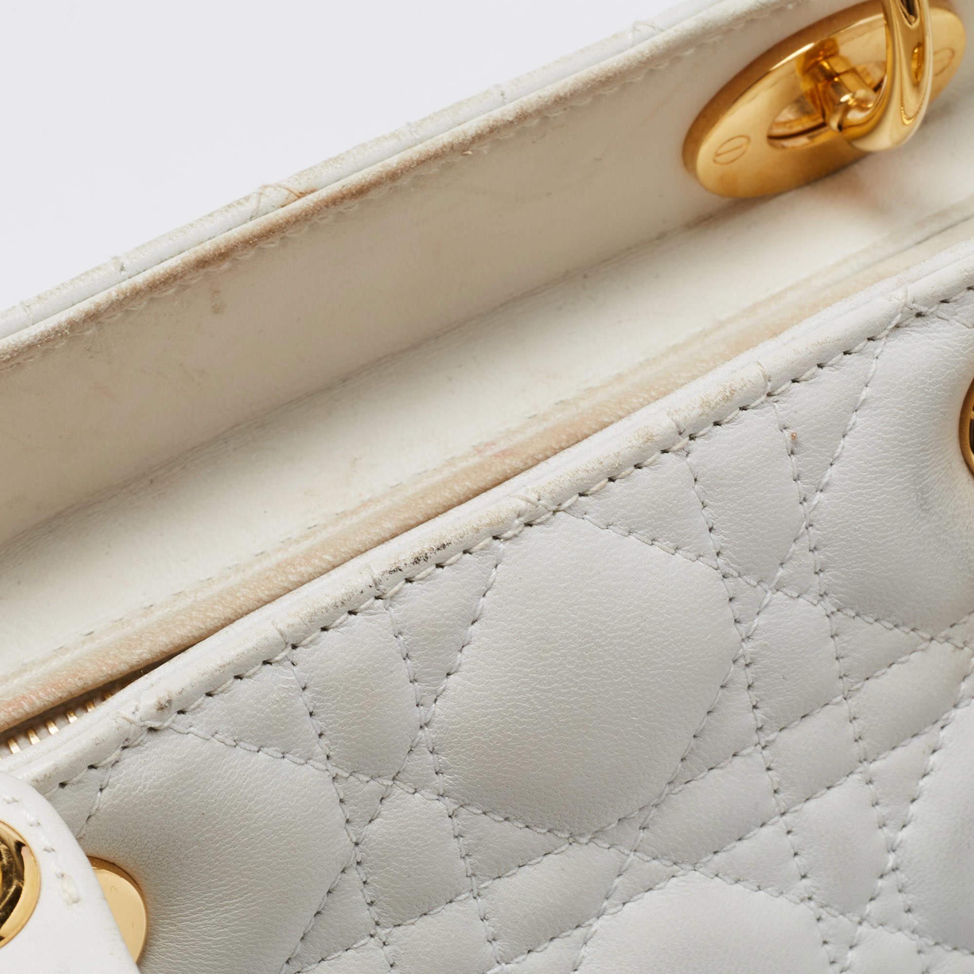 Dior White Lambskin Leather Medium Lady Dior Tote Bag 2