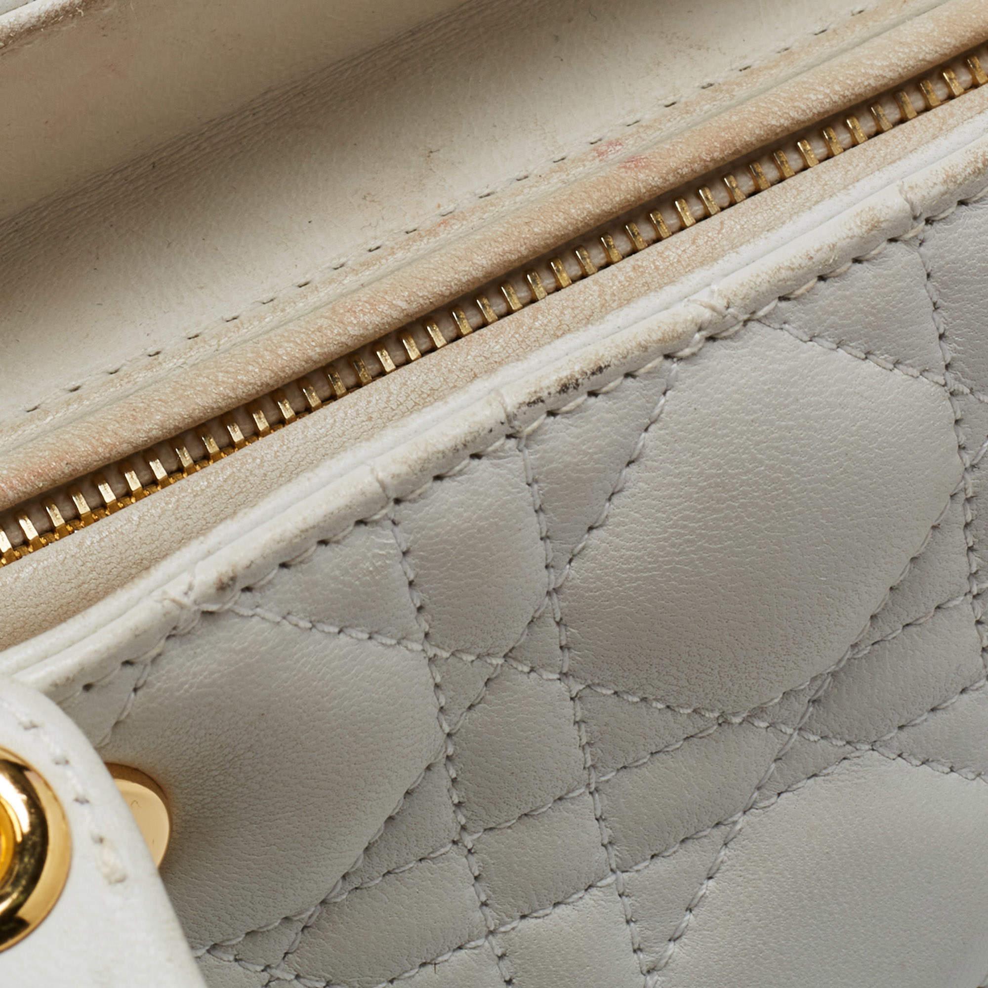 Dior White Lambskin Leather Medium Lady Dior Tote Bag 3