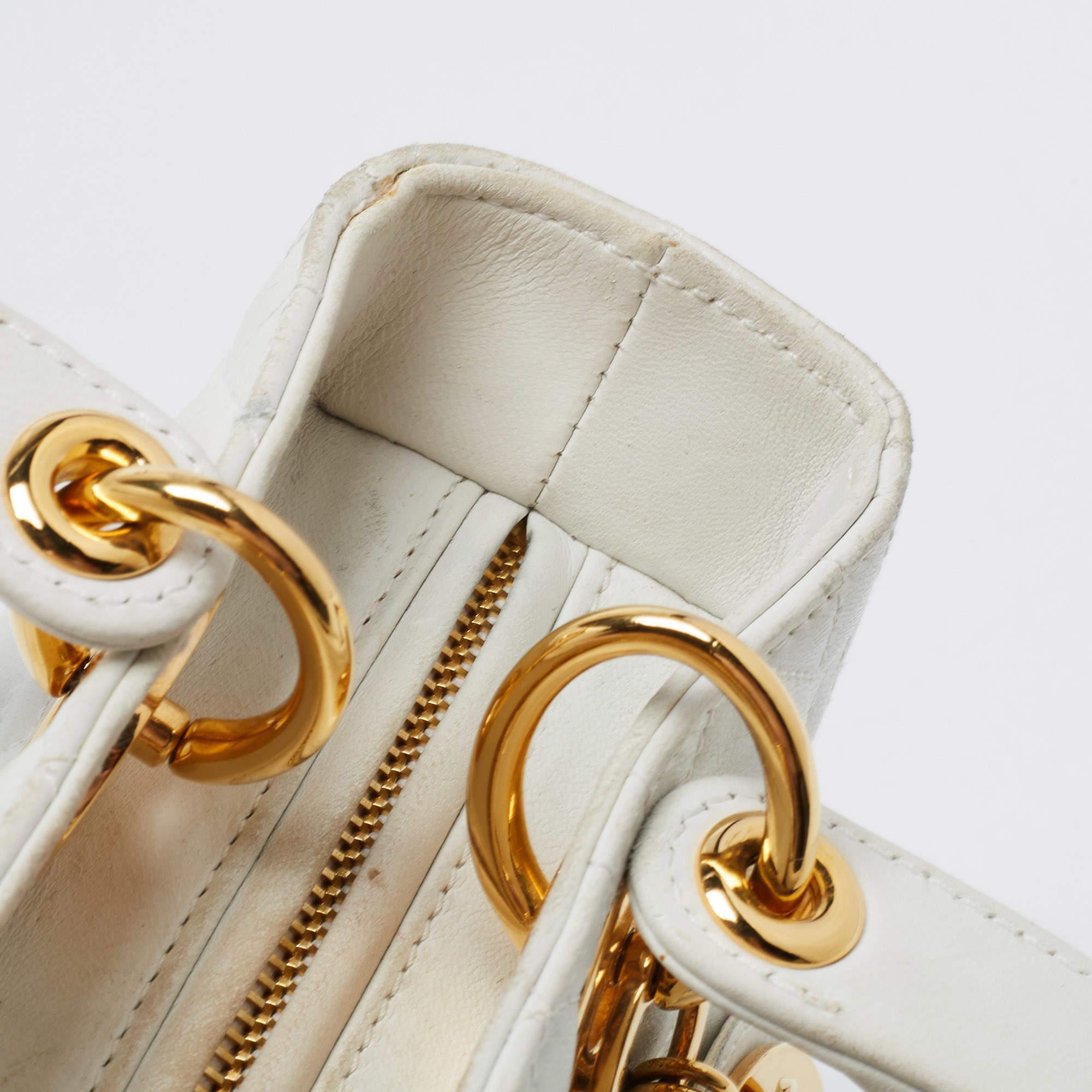 Dior White Lambskin Leather Medium Lady Dior Tote Bag 4