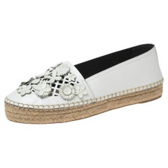 Dior White Laser Cut Floral Embellished Leather Flore Flat Espadrilles Size 37.5