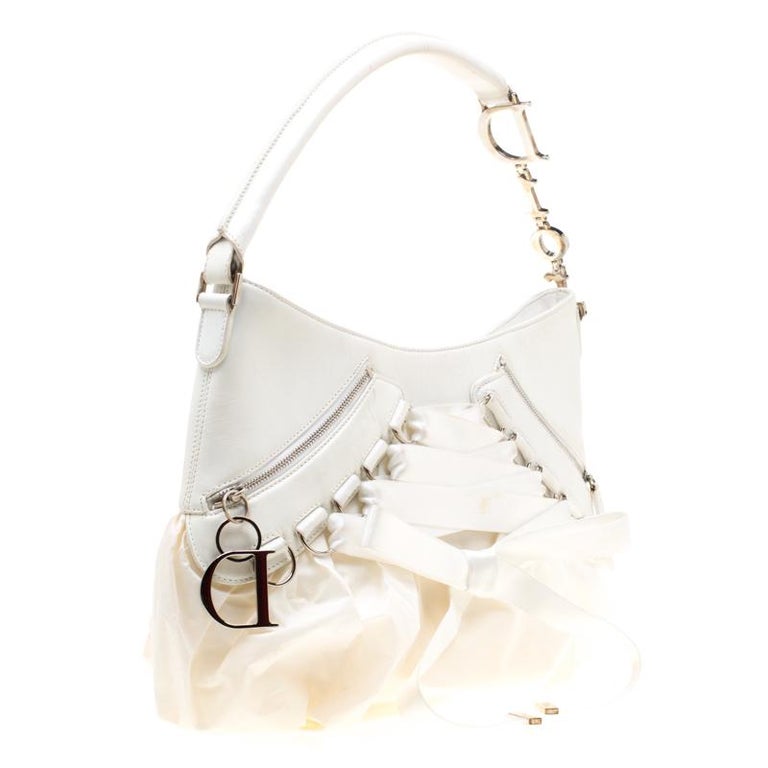 Dior White Leather and Fabric Corset Ballet Shoulder Bag For Sale at
